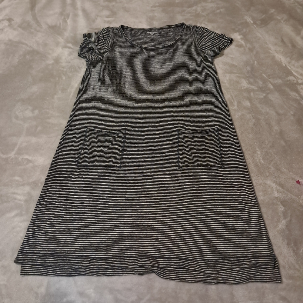 Eileen Fisher Round Neck Mini Stripe Shift Dress HEMP ORGANIC COTTON Sz. Small